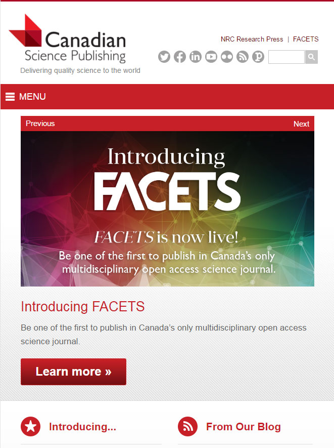 Screenshot of Canadian Science Publishing website